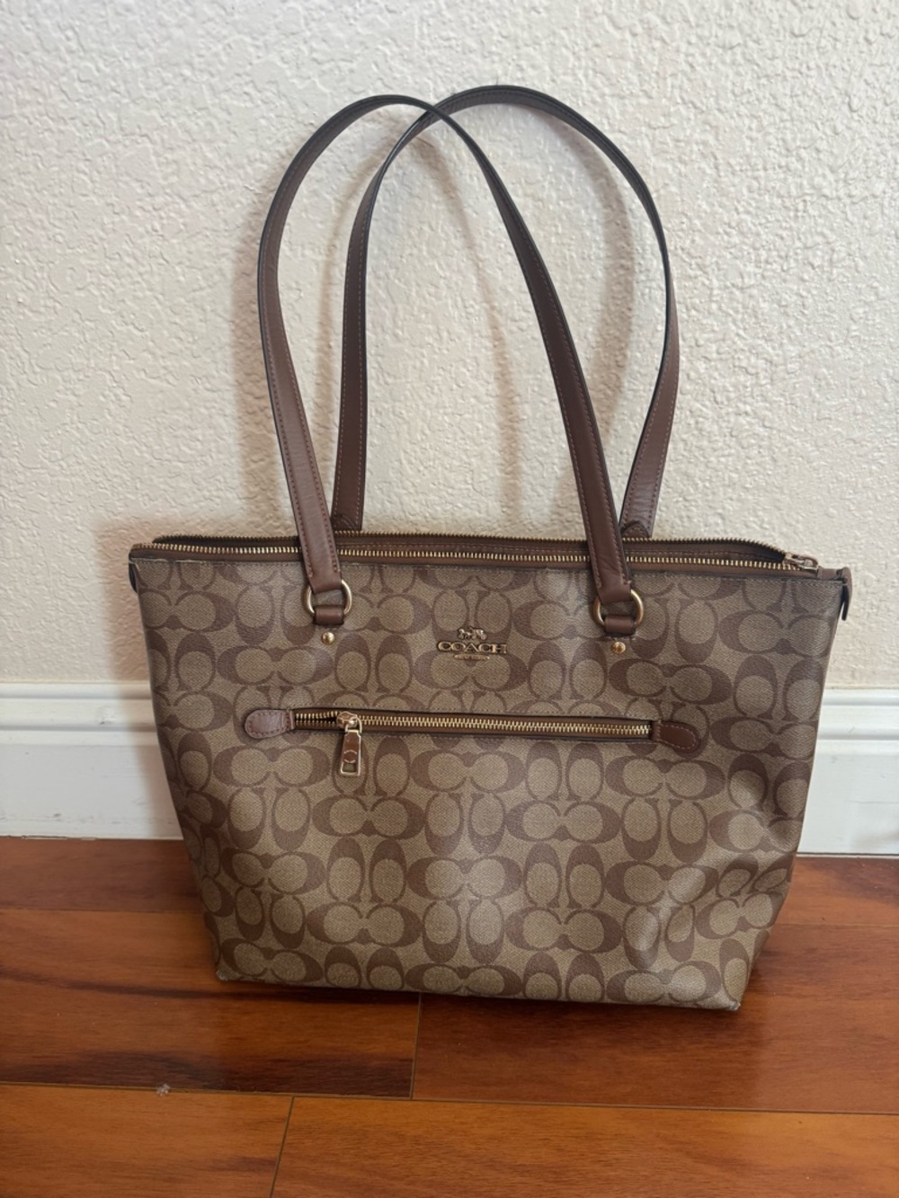 Coach Tan/Brown Signature Canvas Tote with Leather Straps